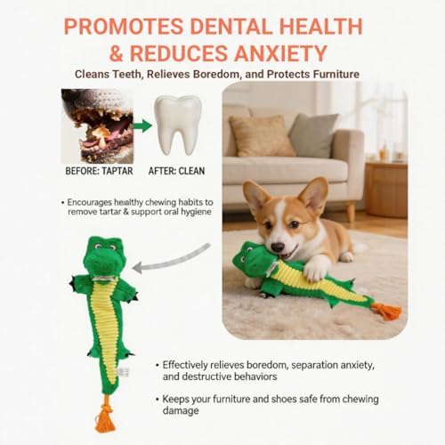 23.62 Inch Stuffing Free Crocodile Squeaky Dog Toy, Tug Chew Toy for Dogs