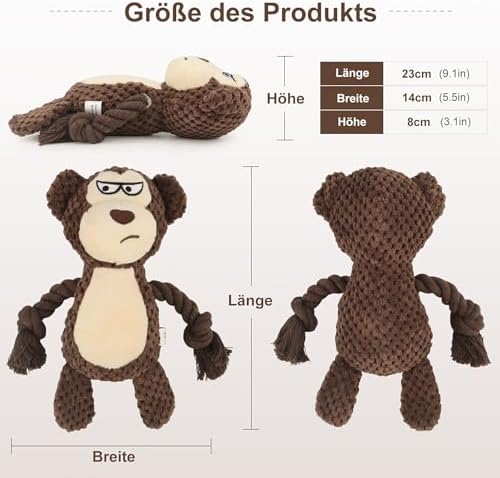 Dog Toys, Dog Squeaker Toys with Crinkle Paper (Brown Monkey)