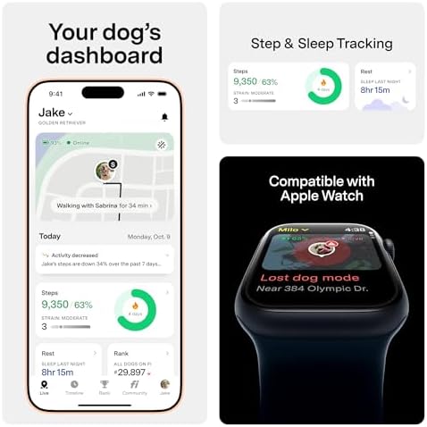Fi Mini Attachable GPS + Health Tracker for Dogs, 6-Month Membership | Smart GPS collar attachment with virtual fences, escape alerts, health and step tracking. Lightweight and waterproof.