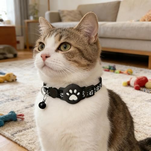 GPS Cat Collar Tracker, Smart Tag Waterproof for Find My, No Monthly Fee Advanced Tracking Solution for Small and Large Cats, Pet Device (Black_B)