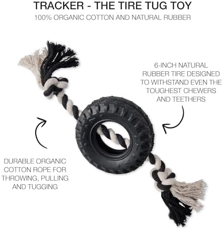 Pet Passion Natural Rubber Tire and Organic Cotton Rope Pull and Chew Dog Toy for All Pet Breeds, Black, Medium