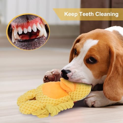 Dog Toys, Dog Squeaker Toys with Crinkle Paper (Yellow Duck)