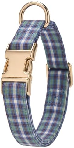 Medium Dog Collar Plaid, Soft Cotton, Metal Clasp, Highland Blue Tartan