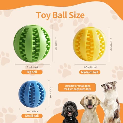 Interactive Dog Toys, Dog Puzzle Ball, Pet Chew Relieves Anxiety, Cleans Teeth,Dog Toys to Keep Them Busy,Outdoor Dog Entertainment for Small and Medium Dogs (3 Pcs)