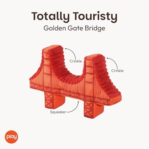 P.L.A.Y. Cute Plush Dog Toys - Totally Touristy Landmark Themed Durable Squeaker Toy, Great for Puppies & Small, Medium, Large Dogs - Machine Washable, Recycled Materials (Golden Gate Bridge, X-Small)