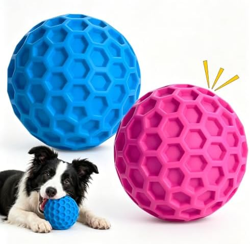 Squeaky Dog Balls Toy 2 Pack, Interactive Dog Toys for Aggressive Chewers, Squeaky Dogs Chew Toy for Medium Large Dogs, Durable Outdoor Dog Puzzle Birthday Toys for Fetch, Chase, and Chew Play