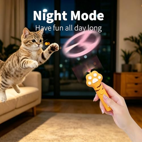 LED Glowing Cat Fetch Toy Launcher, USB Rechargeable Electric Flying Disc Toy with Soft Spinner Discs, Interactive Tracking Hunting Toy for Indoor Outdoor Kitten & Dog Daily Play(Yellow)