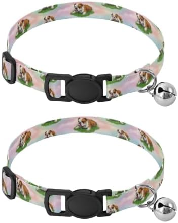 Dogs Lying Grass Bell Collar for Small Dogs 2 Pack Kitten Collars Adjustable 10.6 to 17.1 Inches