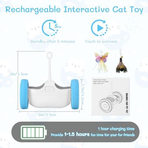 Interactive Cat Toy, Kitten Toy for Indoor Cats, Automatic Cat Toy with LED Lights, Cat Mouse Toy, USB-C Rechargeable (NOT for Carpet)