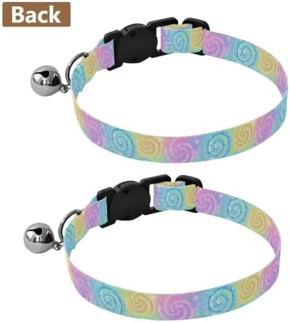 Rainbow Swirl Tie Dye Soft Cat Collar, 2 Pack Dog Collar with Bell