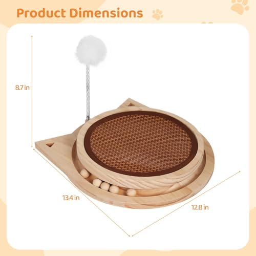 Natural Sisal Cat Scratcher with Ball, Round Kitten Scratching Pad Track and Spring Cat Toy Interactive Cat Toys for Indoor Cats Kitten Toys Enrichment Puzzle Play Exercise
