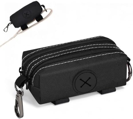 Dog Poop Bag Holder for Leashes 2 Zipper Pockets Black 1 Pack