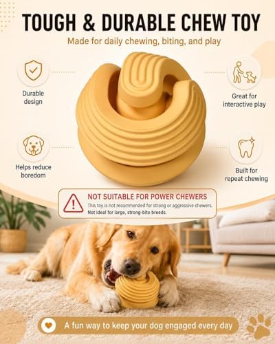 Dog Toy Ball for Aggressive Chewers, Natural Rubber Durable Treat Dispensing Dog Toy with Peanut Butter Grooves, Interactive Dog Puzzle Toy for Boredom, Chew Toy for Dogs