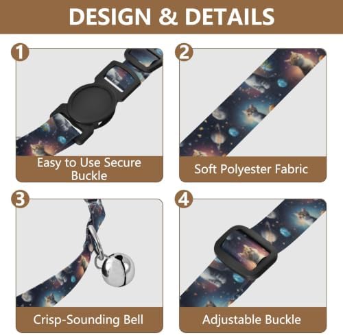 Cute Cats Space Cat Collars with Bell 2 Pack Kitten Collar Adjustable Length 10.6" to 17.1"