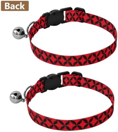 2 Pack Cats Collar Red Black Tile Puppy Collar with Bell, Adjustable 10.6 to 17.1 Inches