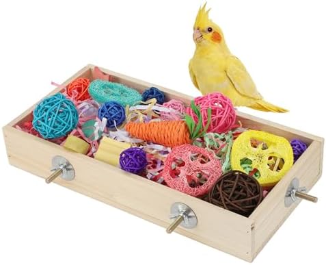Bird Foraging Toys Box, Wooden Foraging for Birds, Colorful, L