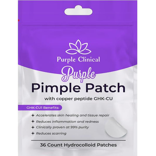 Purple Clinical™ Hydrocolloid Pimple Patches with GHK-Cu Copper Peptide Invisible Blemish Covers for Acne Treatment