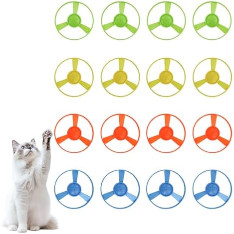 Andiker 16 PCS Cat Fetch Toy Refills, Colorful Interactive Kitten Toy with Plastic Flying Propellers for Cat Enrichment, Flying Saucer Toy for Cats for Training and Chasing (16 pcs)