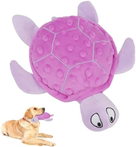 Squeaky Sea Turtle Plush Dog Toy - Durable, No Stuffing (Purple)