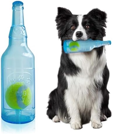 Water Bottle Dog Toy,Dog Toys for Aggressive Chewers,Water Bottle with Tennis Ball,Suitable for Small and Medium Pets to Exercise Outdoors(Blue)