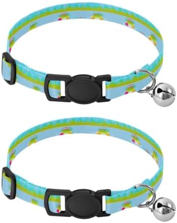 Cute Cartoon Frogs Swimming Easy to Wear Pet Collar 2 Pack Dog Collars for Small Dogs