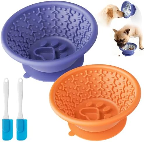 Dog Lick Bowl, Non-Slip Slow Feeder Licking Mat & Treat Dispenser (Wide Bowl Mouth w/Inlaid Stainless Steel Ring) - Interactive Toys, Anxiety Reducer, Freeze Bone for Dogs, BPA Free Silicone