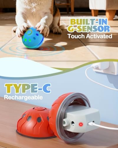 Zoomsnail 2 Pack Interactive Dog Toys with Lights, BPA-Free Automatic Dog Balls, 2 Modes, Rechargeable Waterproof Rolling Dog Ball Toys for Small & Medium Dogs, Interactive Dog Ball Gift Set