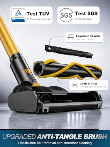 Cordless Vacuum Cleaner, 600W/58KPa/60Mins Self-Standing Stick Vacuum | Anti-Tangle, 1.8L Dust Cup, Locks Dust Away, Multi-Surface Cleaning, LED Display, Wall Charger, Lightweight