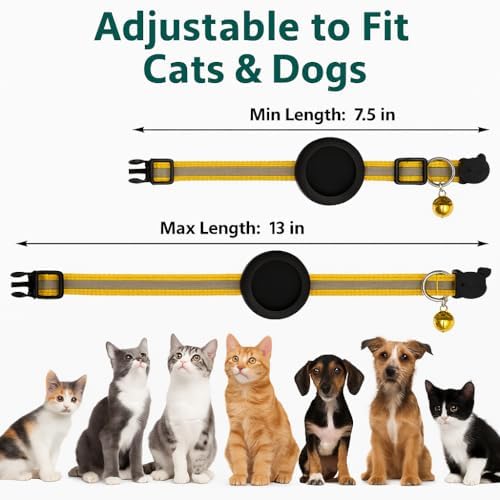 AirTag Cat Collar with AirTag Holder, Breakaway Reflective Cat Tracker Collar with Bell by AmazeGoods