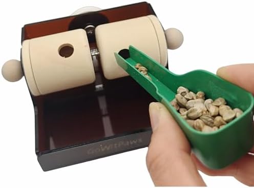 Rolling Treat Dispenser, Dual Wooden Roller Foraging Toy with Tea-Colored Acrylic Tray, Interactive Puzzle Feeder for Small and Medium Parrots