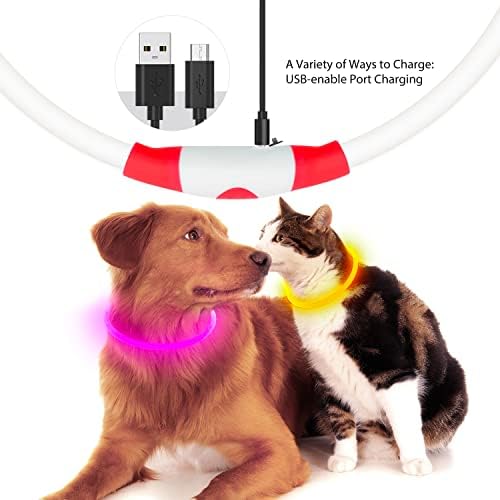 Flashseen LED Dog Collar, USB Rechargeable Glow Lighted up Collar, Red