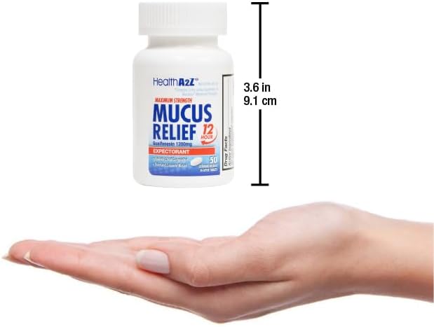 HealthA2Z® Mucus Relief | Guaifenesin 1200 mg | 50 Tablets | 12 Hour | Expectorant | Relieves Chest Congestion | Thins and Loosens Mucus (50 Tablets)