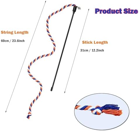 KABASI 3PCS Cat String Wand Toys, Interactive Cats Teaser Wand with Bell