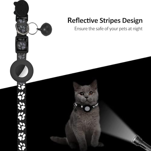 GPS Tracker for Cats, Mini GPS Pet Tracker with Collar, IPX8 Waterproof Cat Trackers Collar,No Monthly Fee,Work with Apple Find My(iOS Only),Smart Trackers for Pets-Black-1