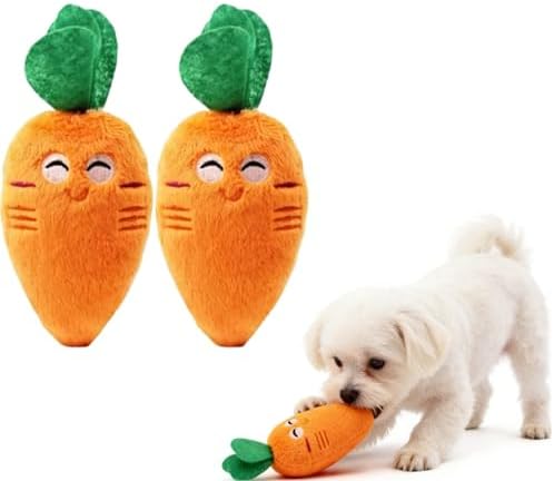 2Pcs Orange Soft Puppy Pet Supplies, Cute Carrot Plush Chew Squeaker Sound Squeaky Toys for Dog Cat Birthday Pet Squeak Toy Gifts