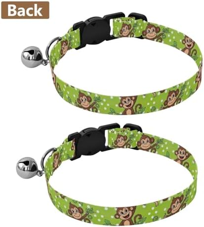 Polka Dots Monkey Green Dog Collar 2 Pack Adjustable Pet Collar Adjustable 10.6 to 17.1 Inches