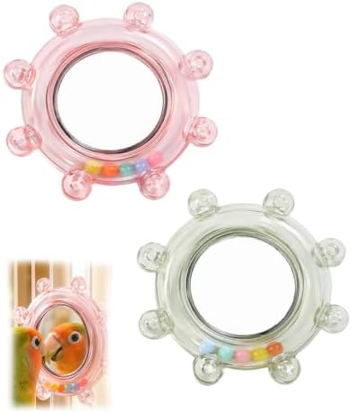 Bird Toy with Mirror, Spinner Rattle Parakeet Rotating Interactive Toy