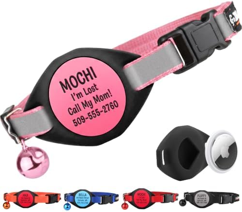 GoTags Personalized AirTag Cat Collar Reflective, Breakaway Safety Buckle