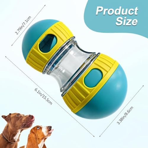 Interactive Dog Treat Dispensing Toy, Adjustable Puzzle Feeder Ball for Slow Feeding & Mental Stimulation, Rolling Enrichment Toy to Keep Dogs Busy Indoors (Blue)