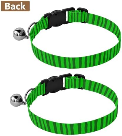 Green Stripes Dog Collar with Bell 2 Pack Kitten Collar Adjustable Length 10.6" to 17.1"