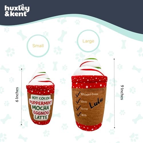 Huxley & Kent Funny Dog Toy w/Squeaker – Holiday Power Plush Squeaky Dog Toys for Small, Medium & Large Dogs – Soft Stuffed Animal for Indoor Play & Fetch - Latte My Way, Large