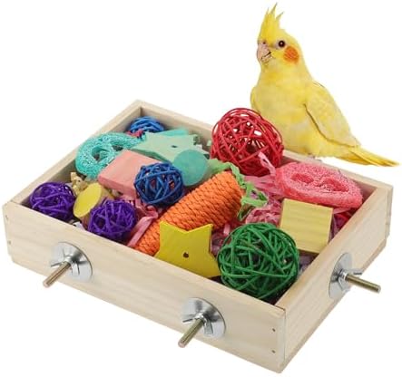 Bird Foraging Toys Box, Wooden Foraging for Birds, Colorful, M