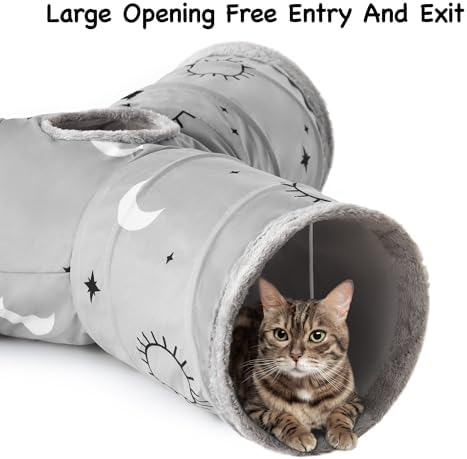 Tempcore Cat Tunnel, 3-Way Collapsible Toy for Indoor Cats, Grey Sun