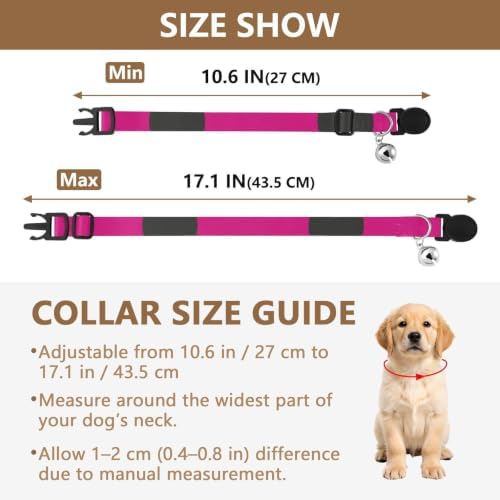 Hot Pink Polka Dots Dog Collar with Bell 2 Pack Dog Collar Adjustable 10.6 to 17.1 Inches