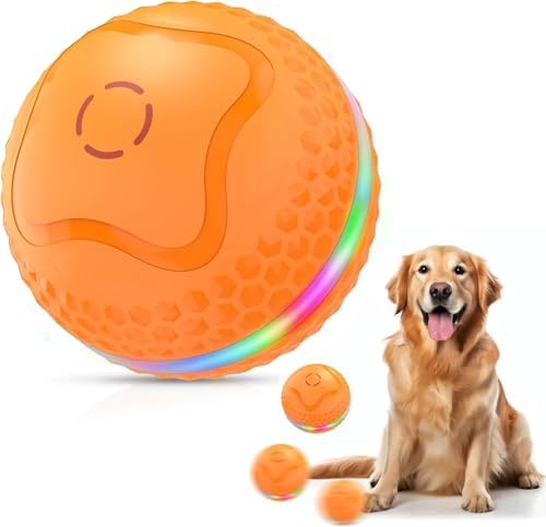 Interactive Dog Toys Ball, Automatic Rolling Toy, Lively pet Ball for Medium/Large Dogs to Relieve Boredom, Activated Automatic Motion Dog Balls Toy with LED Flash, USB Rechargeable