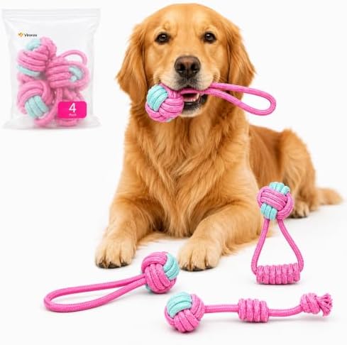 4 Pack Puppy Teething Toys for Aggressive Chewers Dog Rope Toy for Training