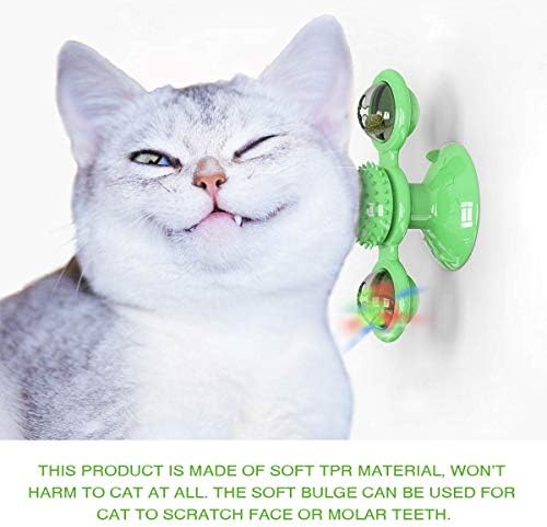 GBSYU Interactive Windmill Cat Toys with LED Light Ball, Catnip, Suction Cup, Cat Exercise, Green