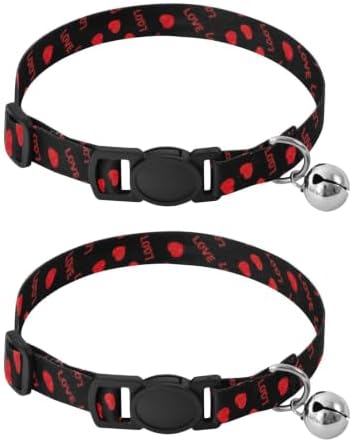 Red Heart Shapes Metal Bell Included Kitten Collar 2 Pack Collars for Puppies