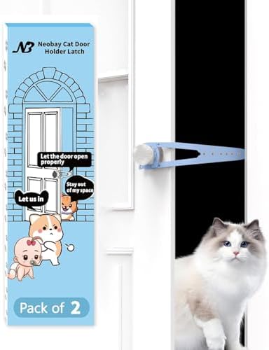 Neobay Cat Door Latch with Stabilizer, 7 Sizes Adjustable Door Latch for Cat to Keep Dog Out of Litter Box, Economical Alternative of Pet Gates and Interior Pet Door, Plastic