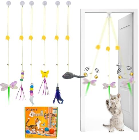 Cat Toy Hianging 6 Pcs Indoor Door Interactive Feather for Hunting